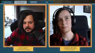 Screenshot of Jace & Hannah in split-screen, both wearing red flannel, both reading & responding to stream chat & each other.