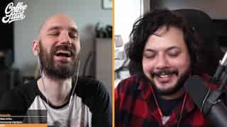 Screenshot of Snutt & Jace in split-screen on stream, capture mid-laughter. Jace wearing the famous red flannel.